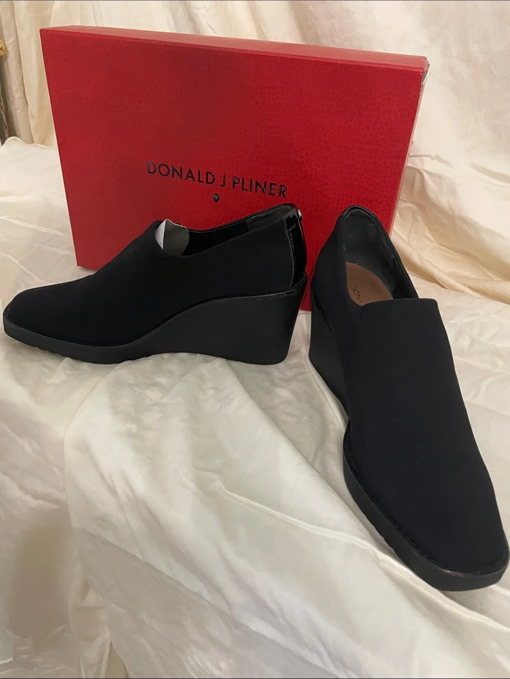Donald J. Pliner Black Wedge Slip-On Loafers